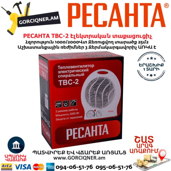 РЕСАНТА ТВС-2 Электрический тепловентилятор 1000/2000Вт — изображение 6