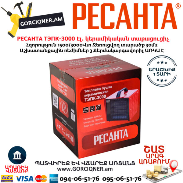 РЕСАНТА ТЭПК-3000 Электрическая тепловая пушка 1500/3000Вт — изображение 5