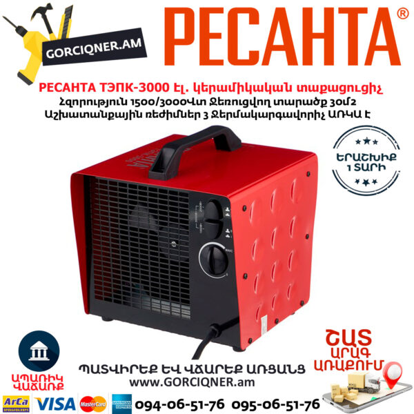 РЕСАНТА ТЭПК-3000 Электрическая тепловая пушка 1500/3000Вт — изображение 2