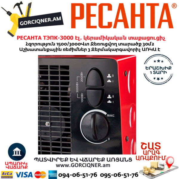 РЕСАНТА ТЭПК-3000 Электрическая тепловая пушка 1500/3000Вт — изображение 3