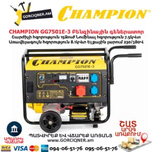 Գեներատոր բենզինային CHAMPION GG7501E-3
